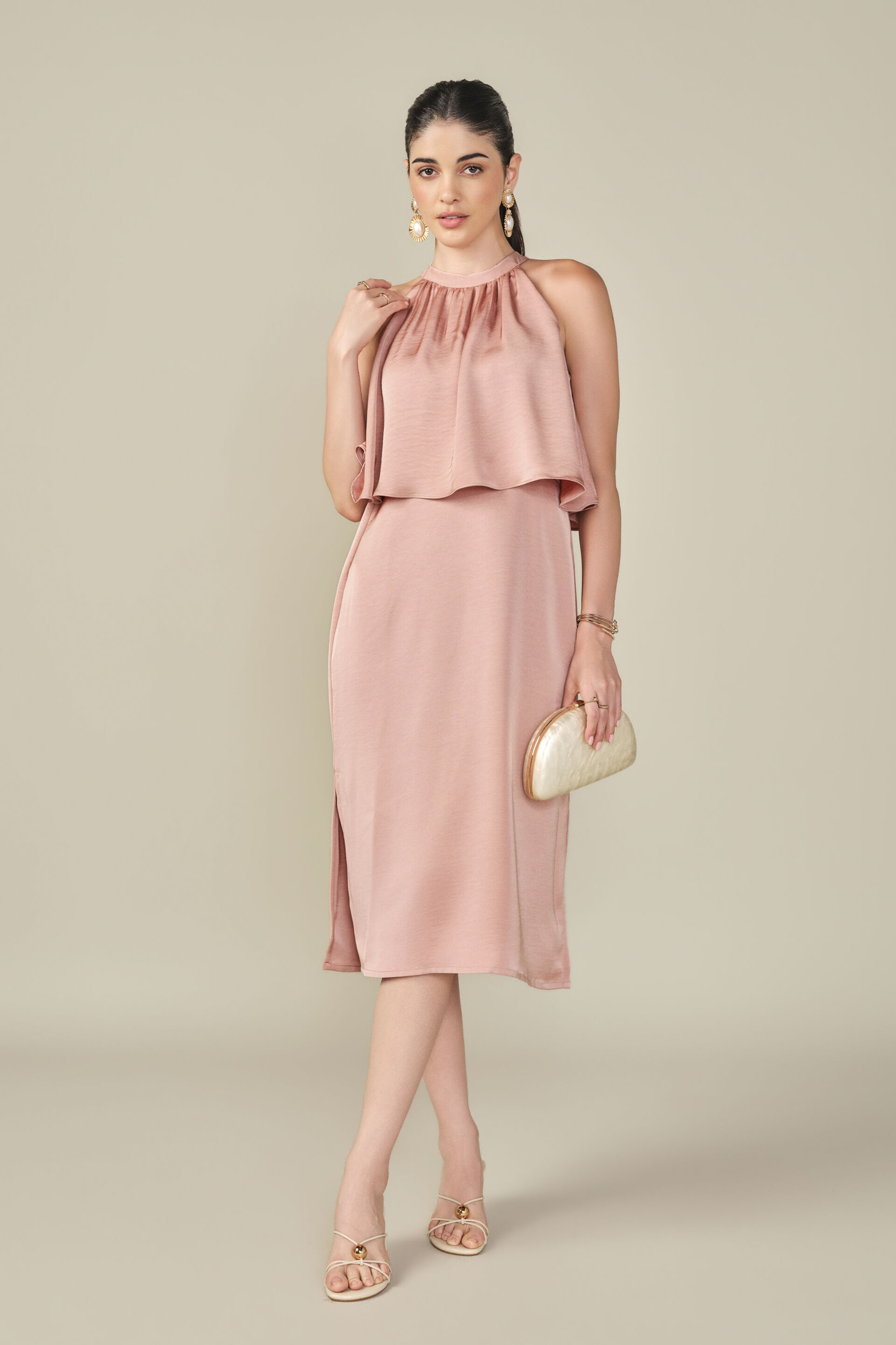 Halter Satin Dress in Dusty Rose